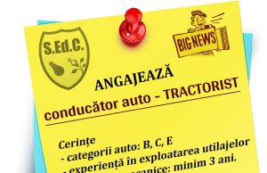 S.Ed.C. Mioveni angajează conducator auto – TRACTORIST
