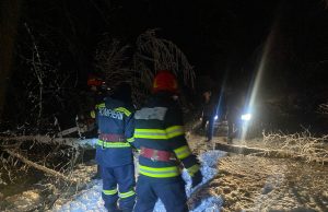 Argeș: Copaci căzuți pe carosabil, probleme legate de alimentarea cu electricitate, 45 de localități afectate Copaci căzuți pe stradă Sursă foto Facebook ISU Argeș